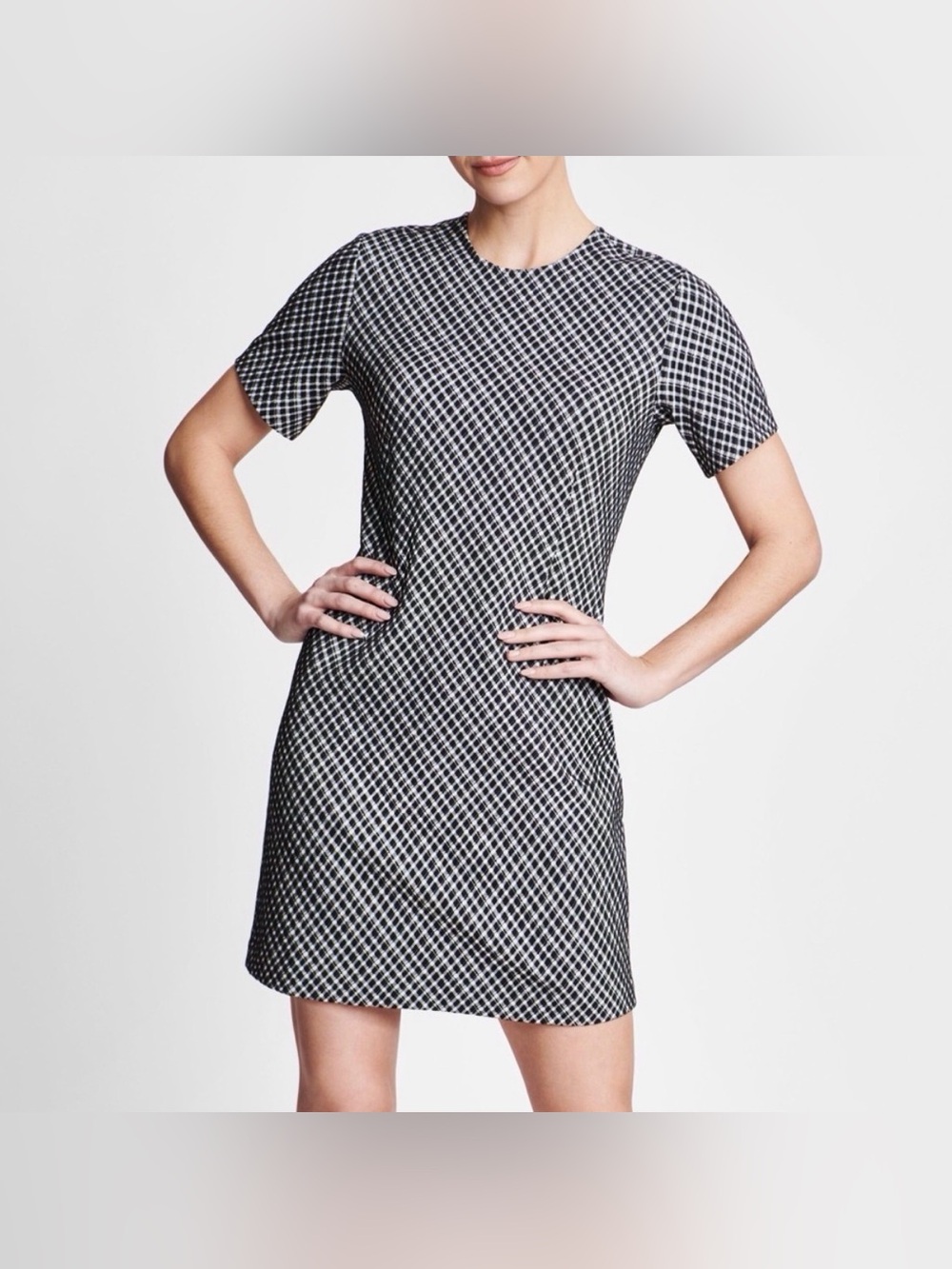 Spanx Women small Black White Jacquard Plaid Short Sleeve
Ponte Mini Dress